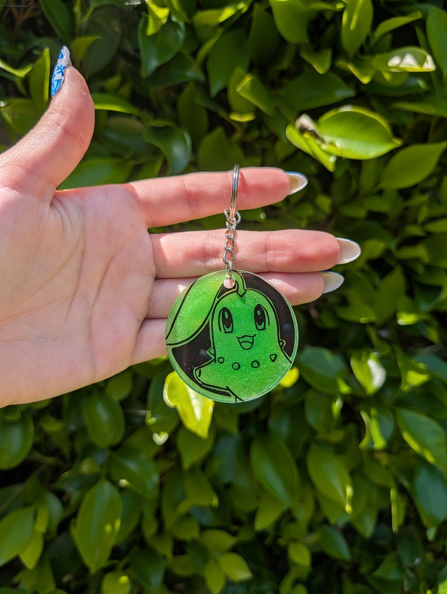 Hand painted Chikorita Keychain