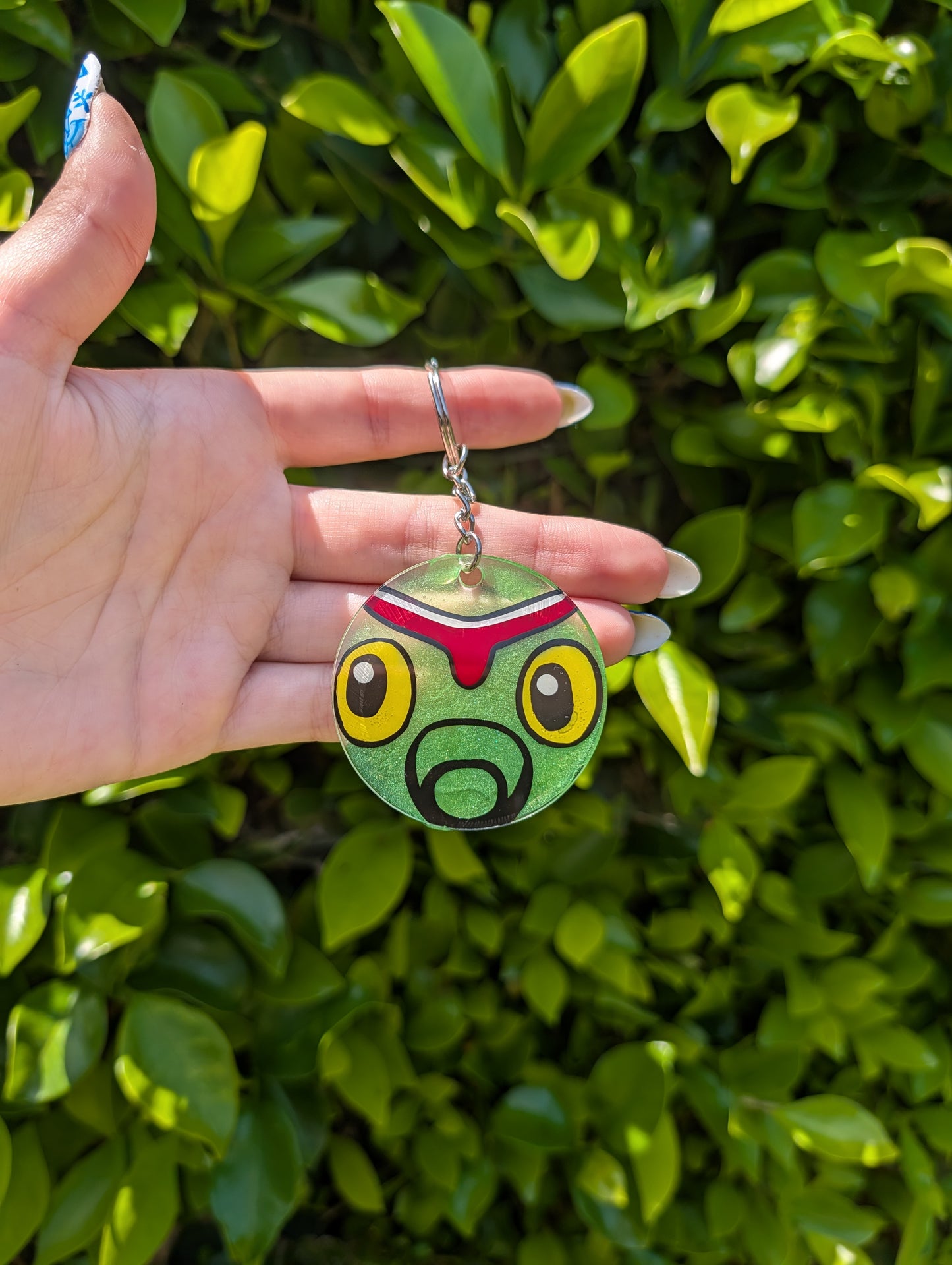 Hand painted Caterpie Keychain