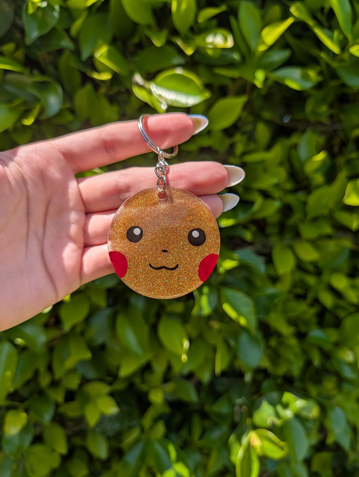 Hand painted  Glitter Pikachu Keychain
