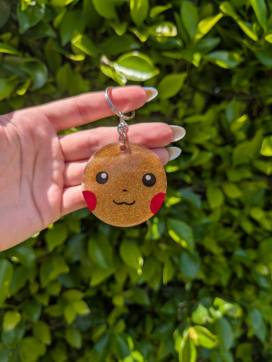 Hand painted  Glitter Pikachu Keychain